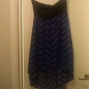 Blue & Black High Low Strapless Dress